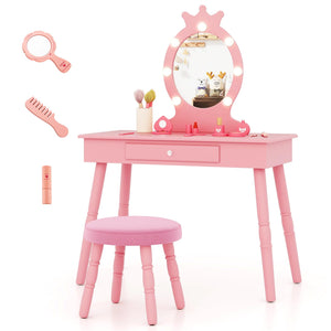 Kids Vanity Set with LED Lighted Mirror & Stool