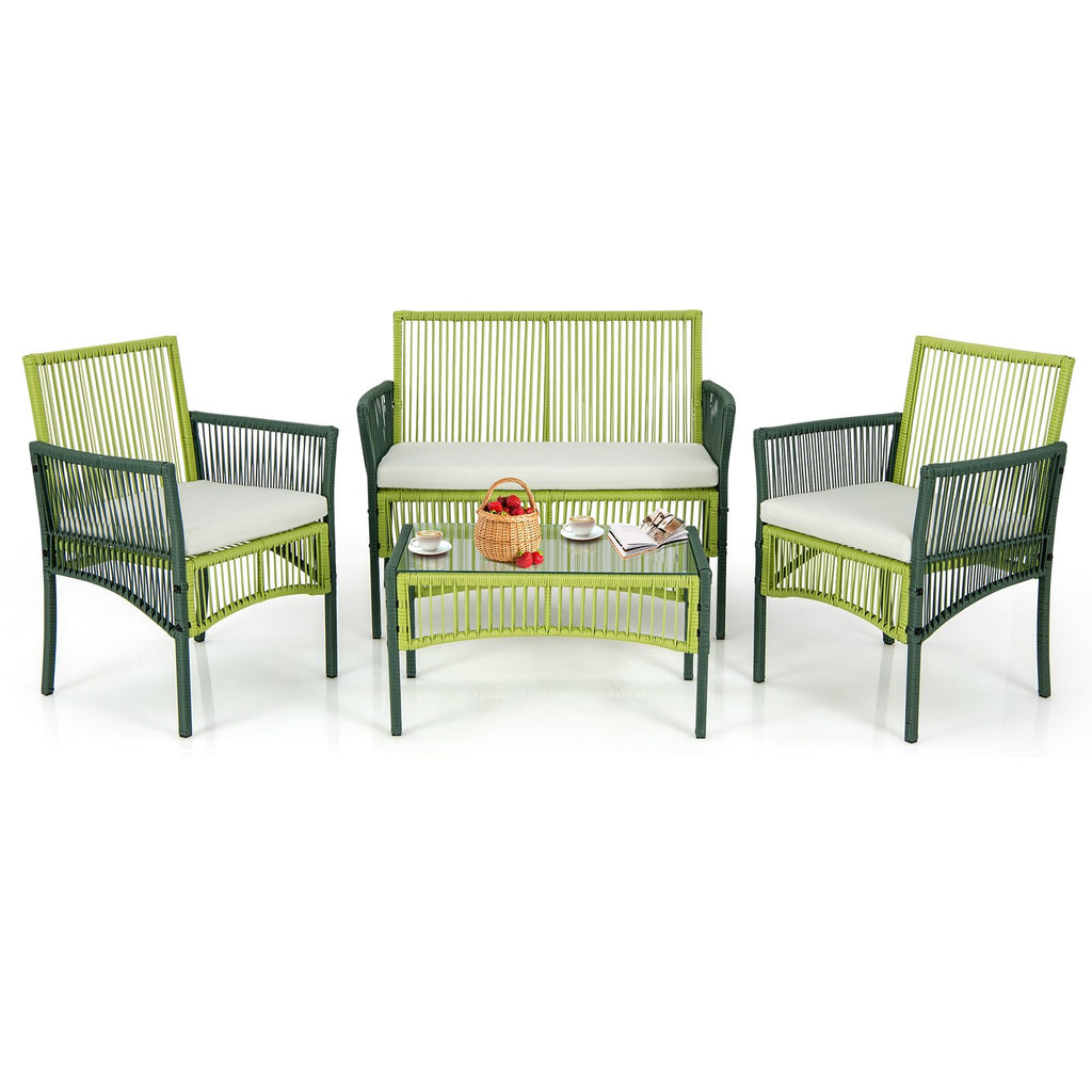 4 Piece Patio Round Wicker Conversation Set W/Soft Cushions – Giantex.au