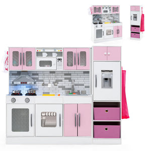 Kids Kitchen Playset with Lights and Sounds, 2-Piece Modular Wooden Play Kitchen w/Water Circulation