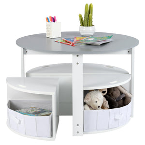 Kids Table and Chair Set, 5 Piece Toddler Round Nesting Table with 4 Storage Stools for Activity