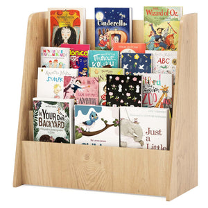 4-Tier Kids Wooden Bookshelf, Front Facing Children Display Bookcase with Deep Compartments