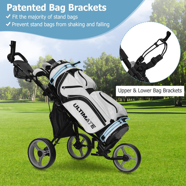 Golf Push Pull Cart, Lightweight 3 Wheels Golf Push Cart