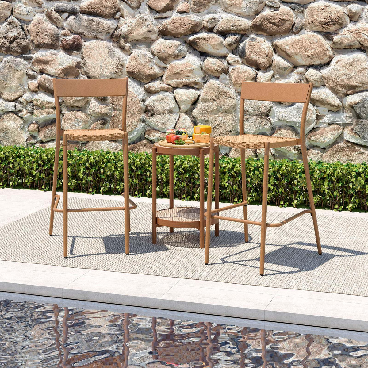 Patio Barstools Set of 2, Outdoor Bar Height Chairs
