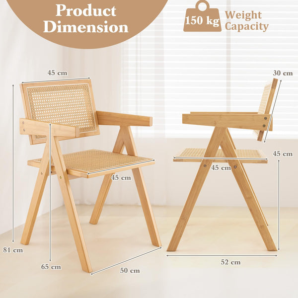 Giantex Rattan Dining Chair, Cane Kitchen Chair with Sturdy Bamboo Frame