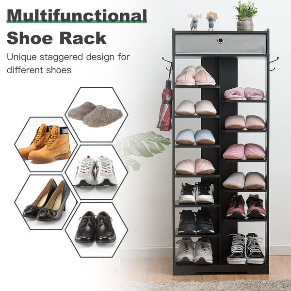 Giantex 13-Tier Wooden Shoe Rack, Narrow Double Rows Shoe Shelf, Space Saving Vertical Shoe Storage Organizer
