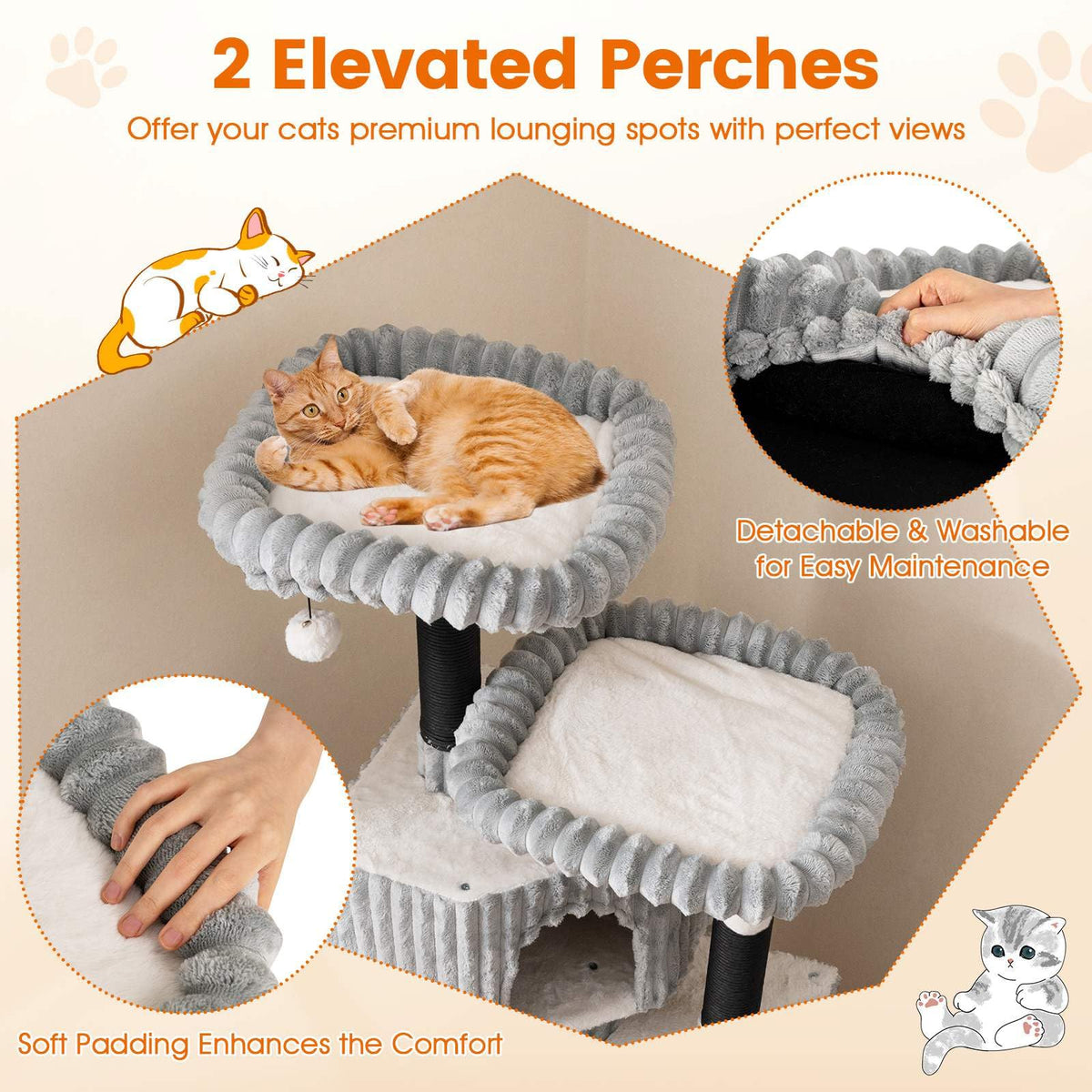 Large Multi-Level Cat Tree, 156 cm Tall Cat Tower w/ 2 Condos