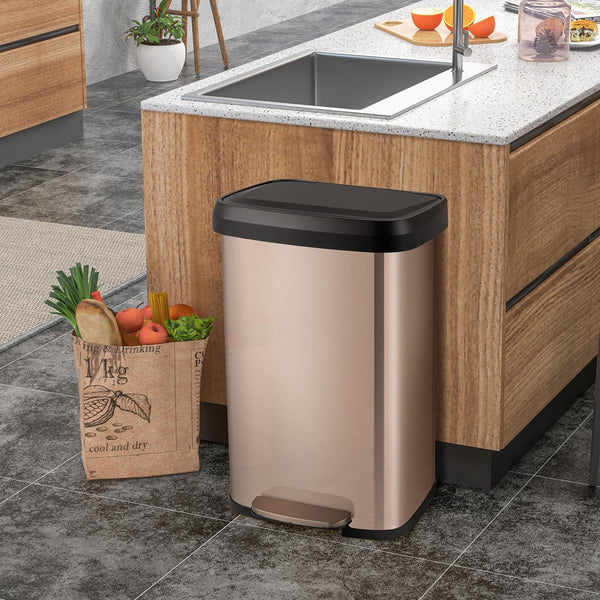 Giantex 50L Step Trash Can Stainless Steel Garbage Bin with Soft Close Lid & Deodorizer Compartment