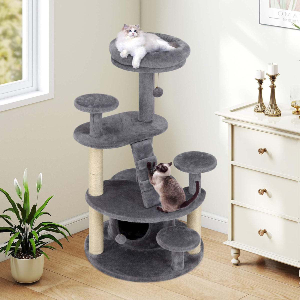Cat Tree with Condo and Padded Perch for Adult Cats