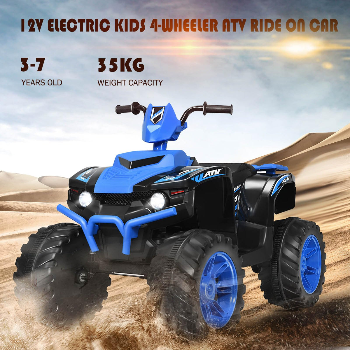 12V Electric Kids Quad ATV Ride on Car with Music and Bright LED Lights