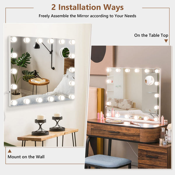 Giantex 65cm Vanity Mirror with Lights, Large Makeup Mirror with 18 Dimmable LED Bulbs, Wall-Mounted