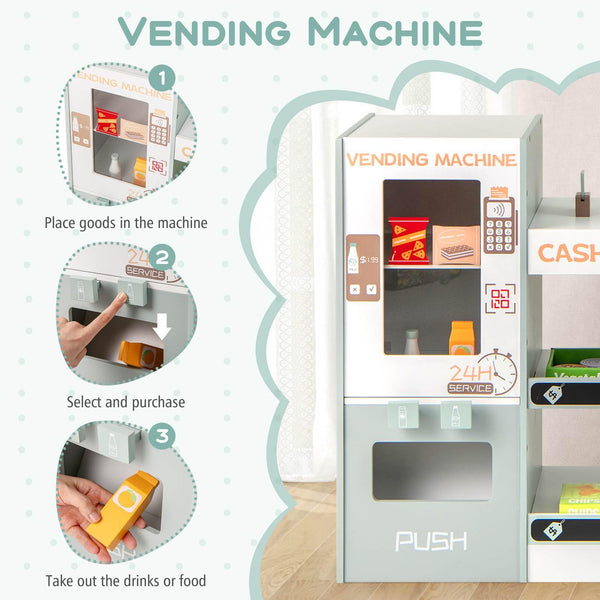 Kids Grocery Store Playset, Wooden Pretend Play Supermarket w/Vending Machine