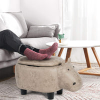 Giantex Storage Footrest Ottoman, Cute Animal Footstool, Hippo Upholstered Storage Ottoman w/Suede Fabric