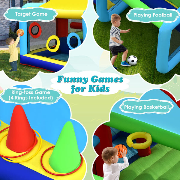 Inflatable Bounce House, 8 in 1 Kids Jumping Castle w/2 Slides, Jumping Area, Target Game & Ring-toss (with 450W Blower)