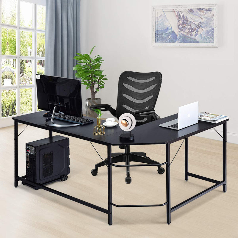 L-Shaped Corner Computer Desk, Home Office Desk PC Laptop Study Table, with CPU Stand
