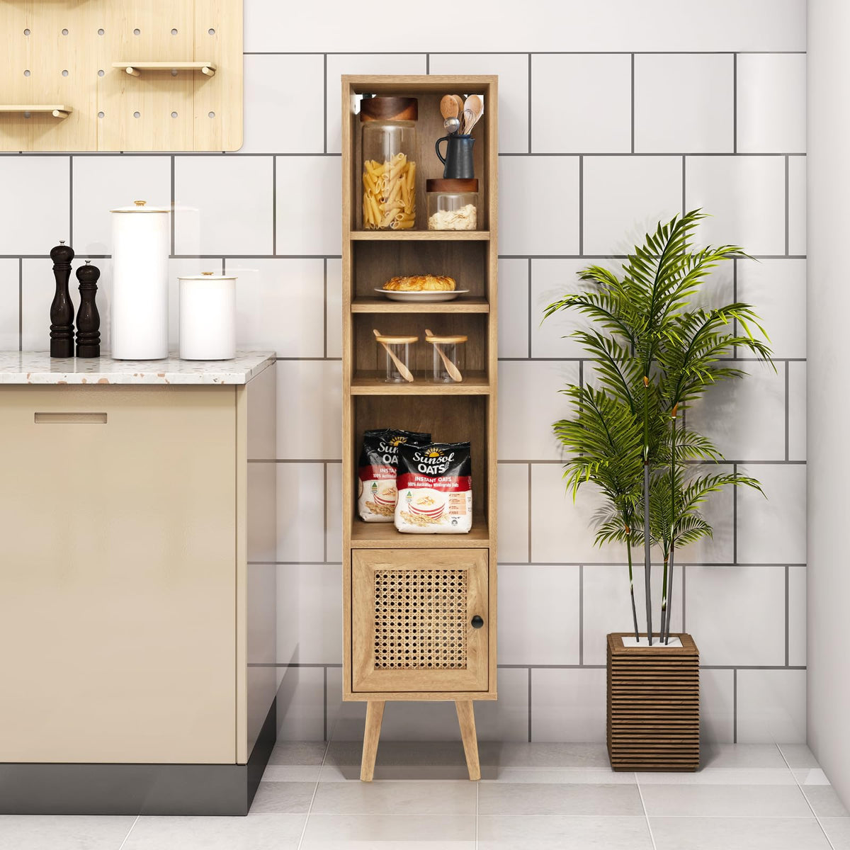 Natural Rattan Storage Cabinet Freestanding Cabinet 137cm Bookcase Display Rack