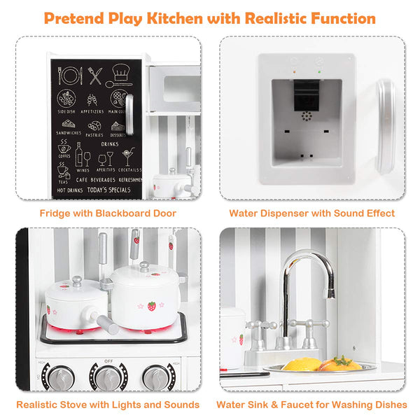 Kids Kitchen Playset, Wooden Pretend Play Kitchen with Blackboard, Accessory Utensils
