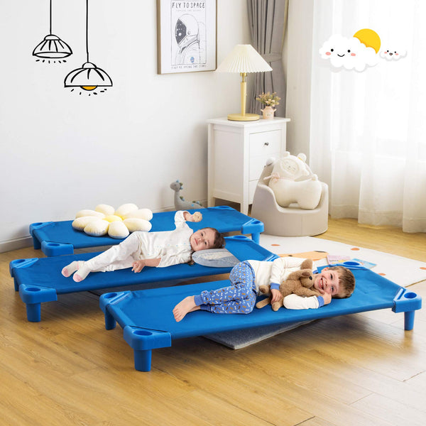 6 PCS Kids Stackable Daycare Cot, Pack of 6, 130cm x 57cm Portable Toddler Nap Mat w/Easy Lift Corners