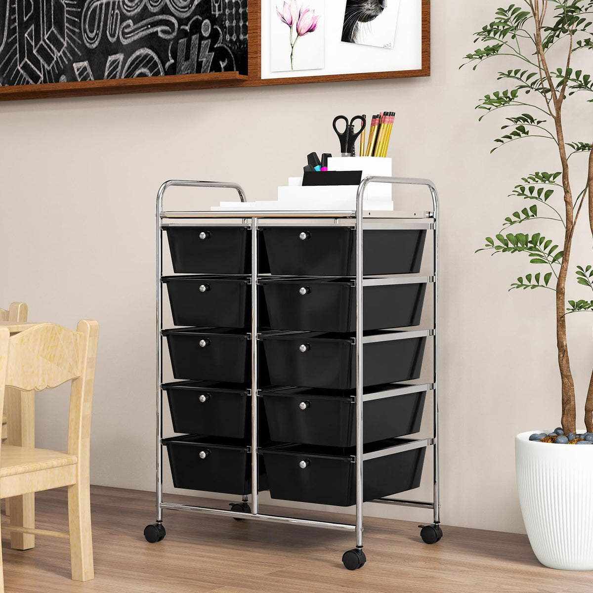 Giantex 10-Drawer Storage Cart w/Universal Wheels, Rolling Cart w/Handles, Mobile Organizer Unit w/Removable Drawers