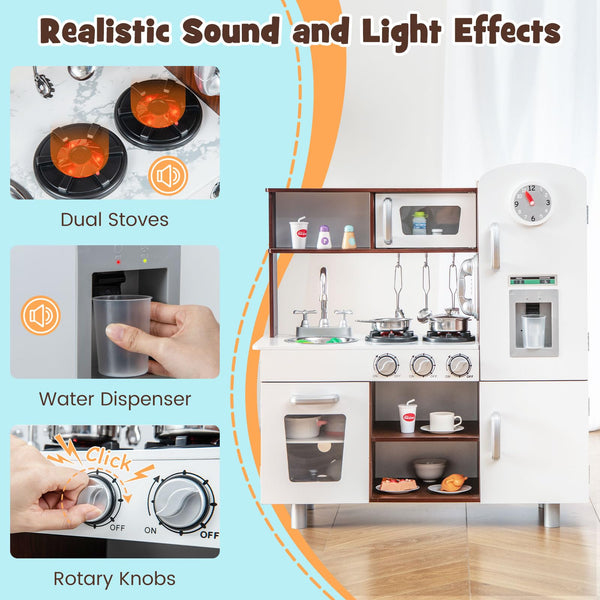 Kids Kitchen Playset, Pretend Play Kitchen Toy w/Realistic Sounds & Lights