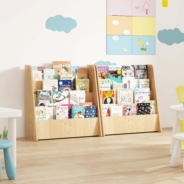 4-Tier Kids Wooden Bookshelf, Front Facing Children Display Bookcase with Deep Compartments