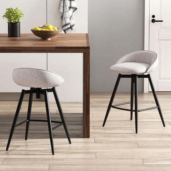 63 cm Upholstered Bar Stools Set of 2 Counter Height Swivel Barstools w/Footrest
