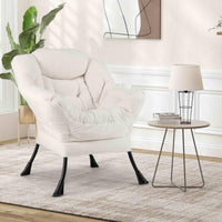 Large Lazy Chair, Sherpa Upholstered Accent Chair with Cozy Head Pillow, Stylish Tufted Back & Seat