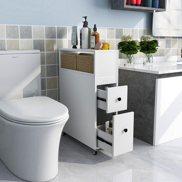 Giantex Movable Bathroom Storage Cabinet, Narrow Toilet Side Cabinet w/ 2 Slide Out Drawers