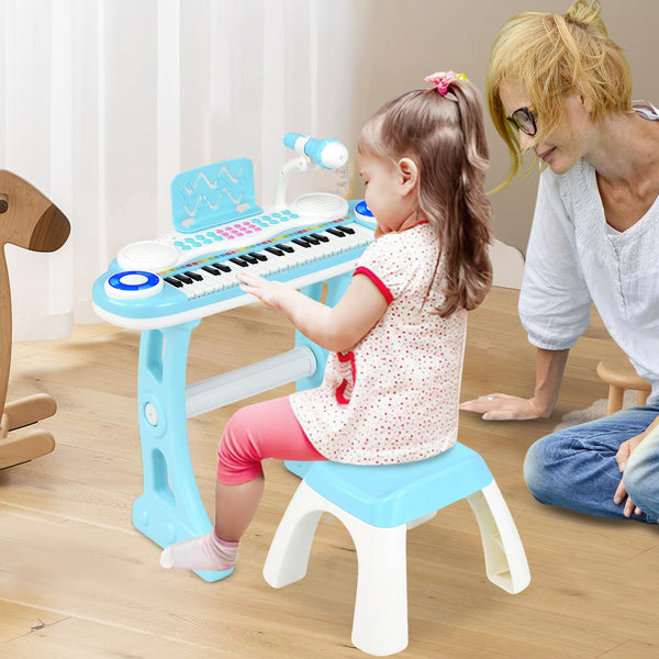 37-Key Kids Piano Keyboard Toy, Toddler Electronic Piano w/ Music Score, Music Stand, Microphone,