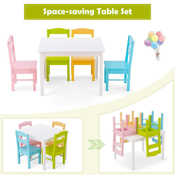 Kids Table and 4 Chairs Set, 5 Pieces Activity Table Set, Durable Wooden Desk Furniture for Toddlers
