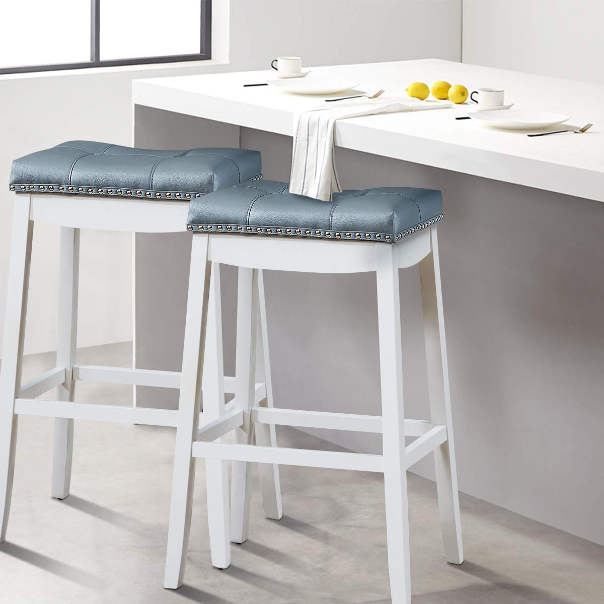 Giantex 74cm Saddle Bar Stools Set of 2, Backless Nailhead Bar Stool