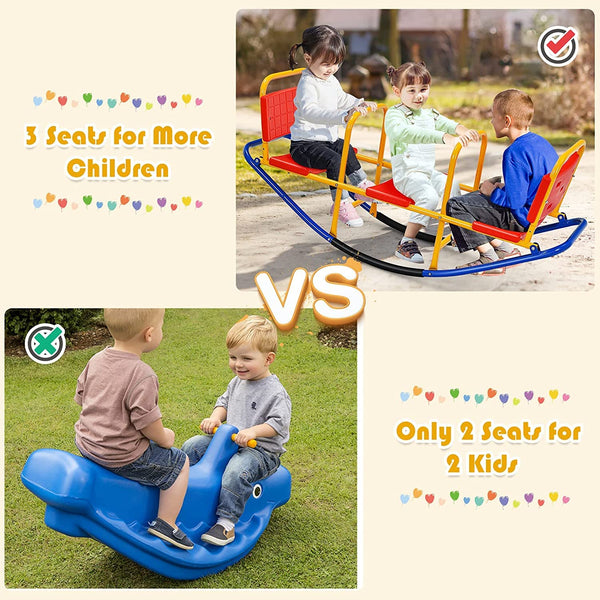 Kids Seesaw Teeter Totter, Metal Rocking Seesaw Heavy Duty Indoor Outdoor Playground Equipment for Toddlers
