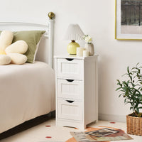 Giantex Bathroom Floor Cabinet, Side Storage Organizer Cabinet with 3 Drawers, Anti-Toppling Kit, White