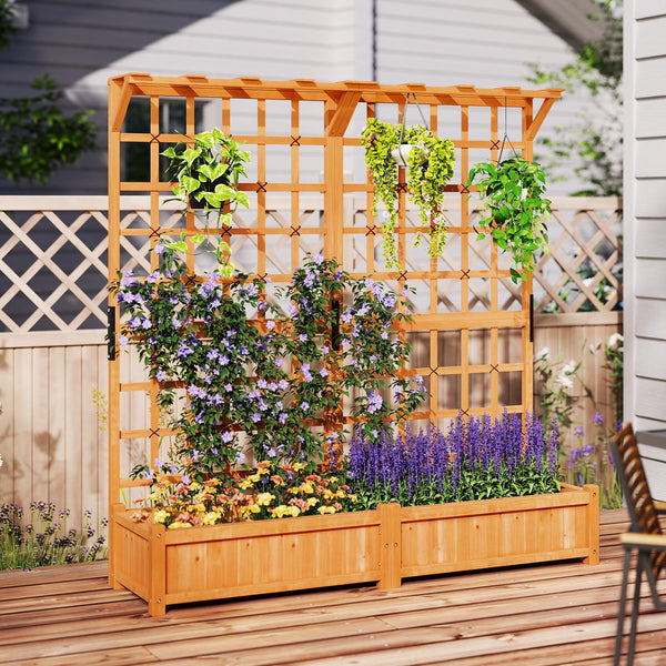 Giantex 72" Large Raised Garden Bed with Trellis & Roof, Wooden Garden Bed