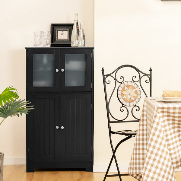 Bathroom Storage Cabinet, Kitchen Pantry Cabinet w/Tempered Glass Doors & Adjustable Shelf