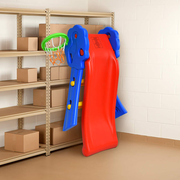 Kids Slide with Basketball Hoop, 2 in 1 Foldable Slide and Climber for Children for Indoor and Outdoor Use