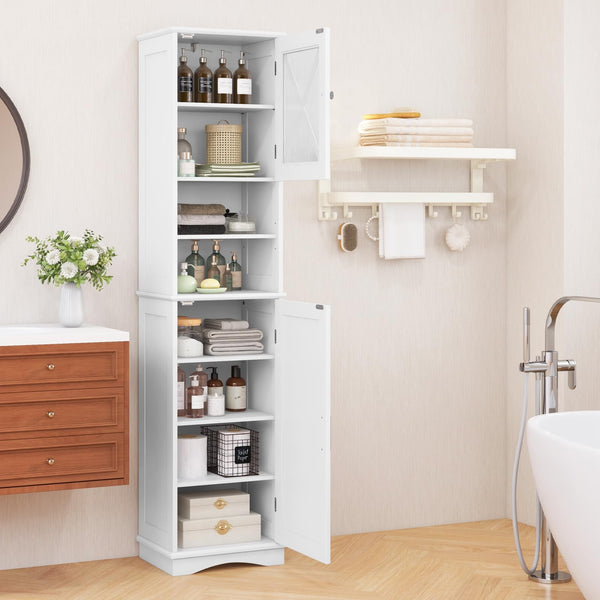 Tall Bathroom Cabinet Freestanding Storage Cupboard Narrow Corner Floor Cabinet