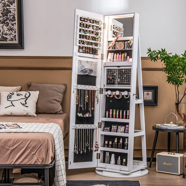 Giantex 161CM(H) Jewelry Armoire with Full Length Mirror 360° Swivel, 3-Color LED lights