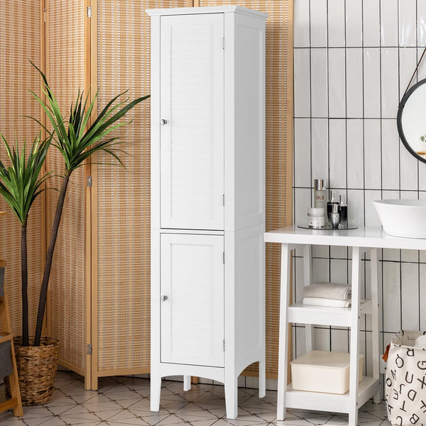 Giantex Bathroom Tall Storage Cabinet, 5-Tier Freestanding Tower Cabinet w/ 2 Shelves & Doors, White