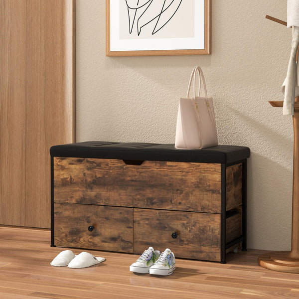 Giantex Storage Ottoman Bench with Padded Seat Cushion, Flip Top Storage Chest with 2 Drawers