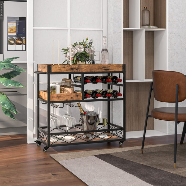 Giantex Home Bar Serving Cart, 3-Tier Rolling Bar Cart with Removable Tray