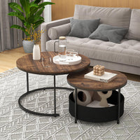 Giantex Round Coffee Table Set of 2, 80cm & 60cm Circle Cocktail Table with Fabric Storage Basket & Metal Frame