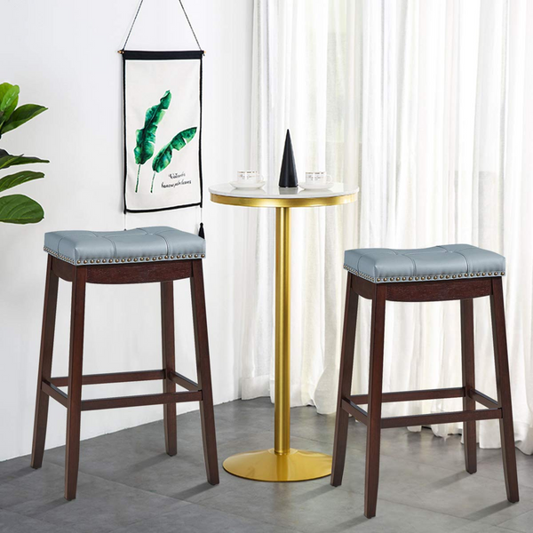 Giantex 74cm Saddle Bar Stools Set of 2, Backless Nailhead Bar Stool