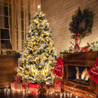 186 Christmas Tree with Pine Needles, Flocked Xmas Tree with 250 Warm White LED Lights & 752 Mixed Branch Tips