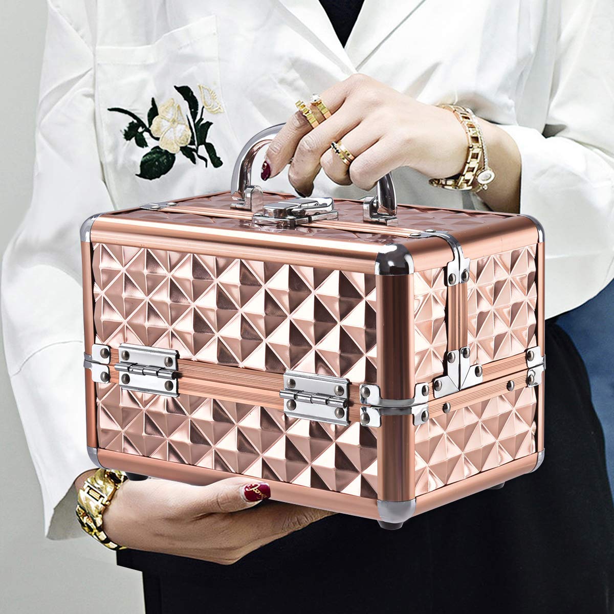 Giantex Portable Mini Makeup Case Beauty Box w/Mirror Professional Organiser Diamond