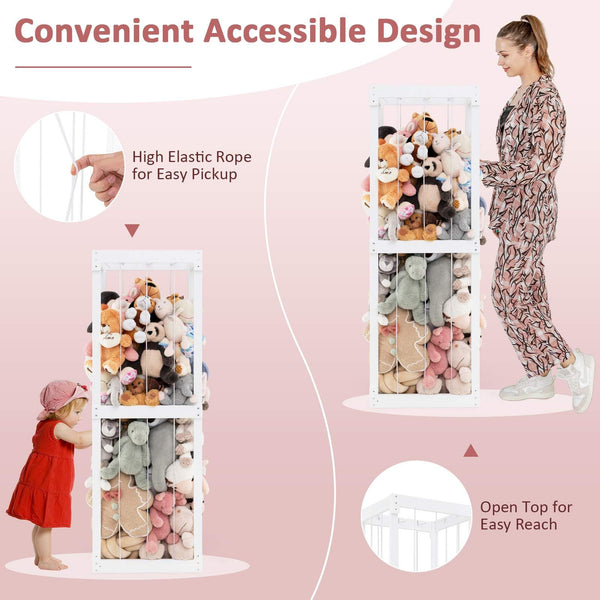 300L Large Stuffed Animal Storage, Space-saving Plush Toy Cage w/Open Top & Elastic Cords