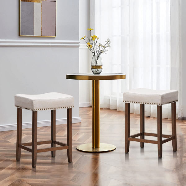Giantex Set of 2 Saddle Bar Stools, 61cm H Backless Counter Stool, Brass Nailhead Studs