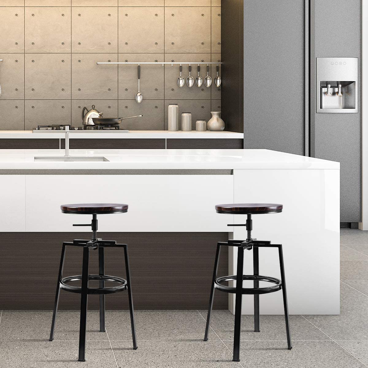 Giantex Swivel Bar Stool Set of 2, Counter Height Bar Chairs w/Adjustable Height, Footrest & High Seat