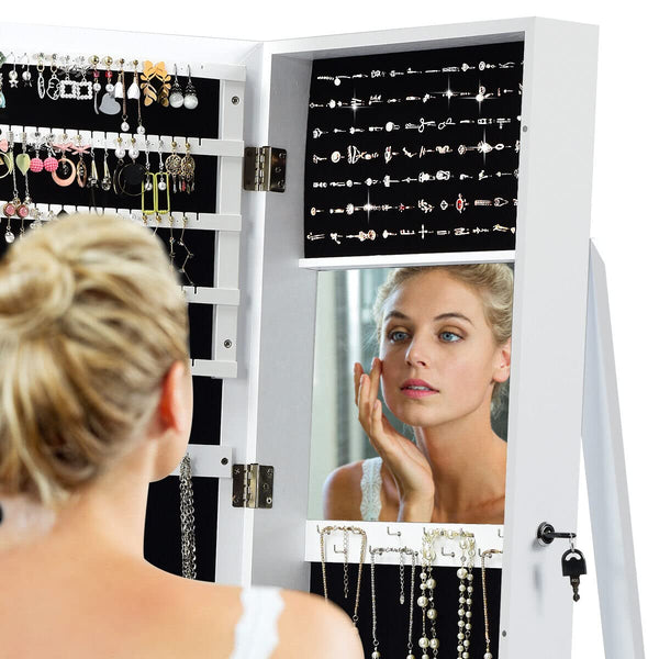 Giantex 2-in-1 Standing Jewelry Armoire w/ Higher Full Length Mirror, Lockable Jewelry Cabinet Organizer