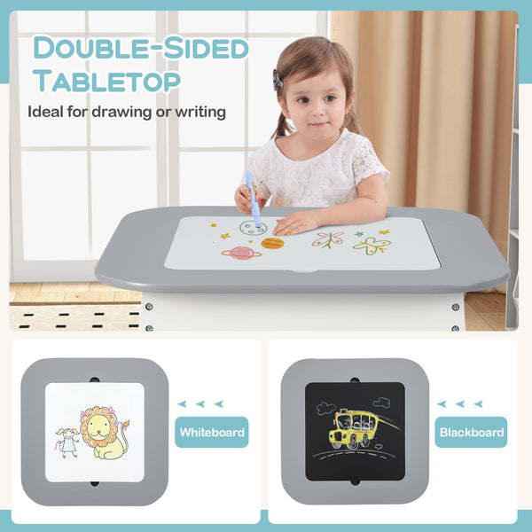 Kids Table & Chairs Set, Toddler Activity Table Set with Double-Sided Tabletop & Hidden Storage Space