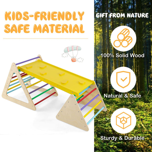 3 in 1 Triangle Climber with Ramp, 3 Piece Play Equipment Wooden Climbing Toys for Toddlers